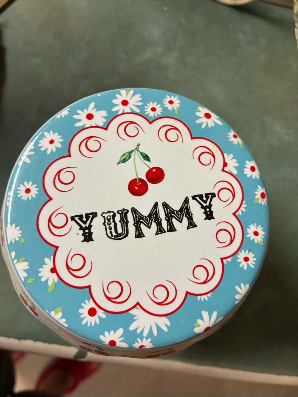 Yummy Cherry Daisy mini single cupcake stand - Blue and White